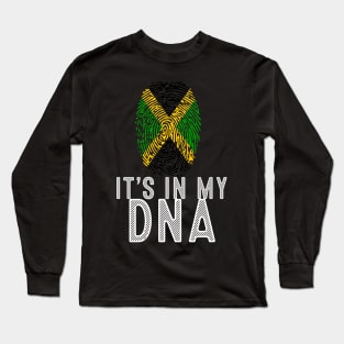 Vintage Patriotic It's In My DNA Jamaica Flag Fingerprint Long Sleeve T-Shirt